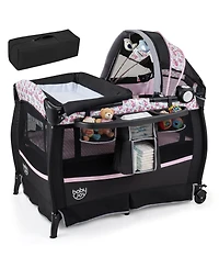 Costway Baby Bassinet Bedside Crib with Changing Table Mattress Detachable Canopy Basket