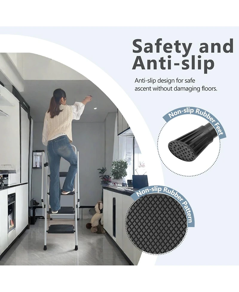 Streamdale Furniture Folding 4-Step Ladder with Anti-Skid Pedal and Safety Handle