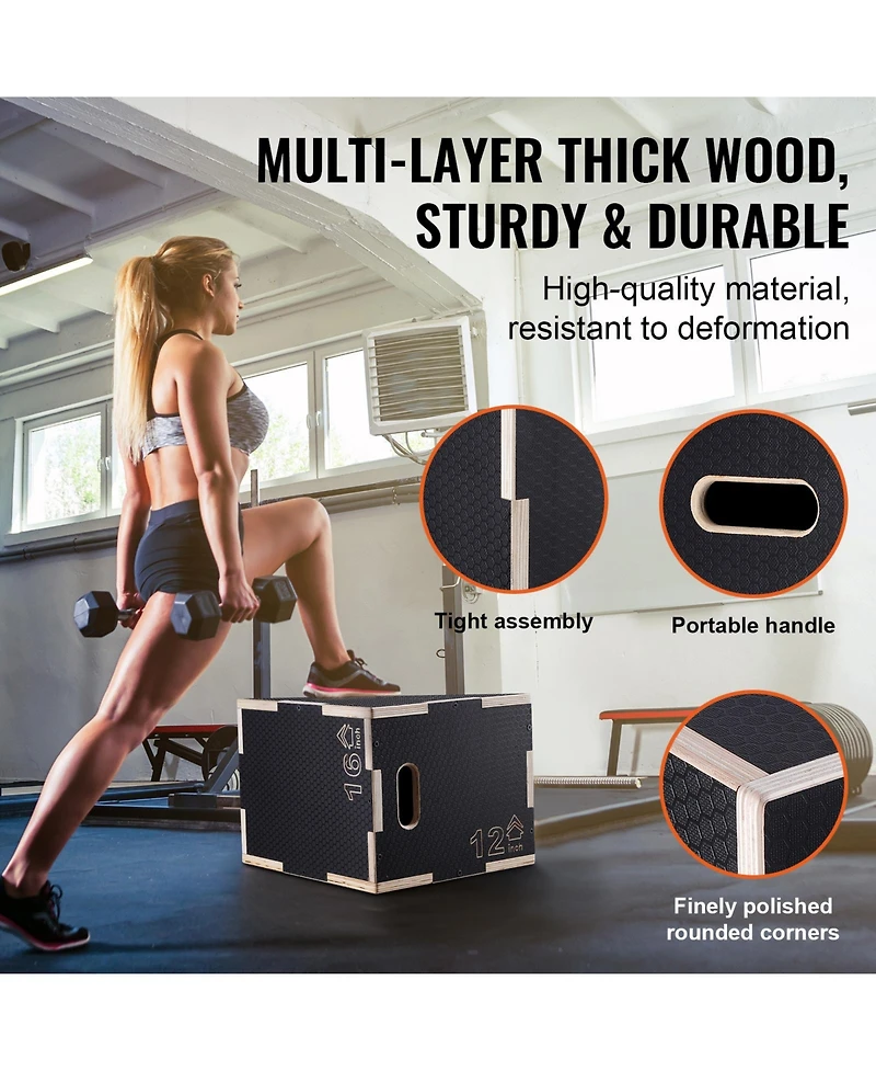 Vevor // Inch 3 in 1 Plyometric Jump Box Fitness Exercise Plyo Box Wooden