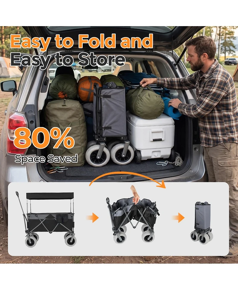 Streamdale Furniture Heavy Duty Folding Camping and Beach Wagon Cart with Canopy, 480LBS