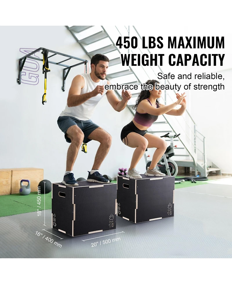 Vevor // Inch 3 in 1 Plyometric Jump Box Fitness Exercise Plyo Box Wooden