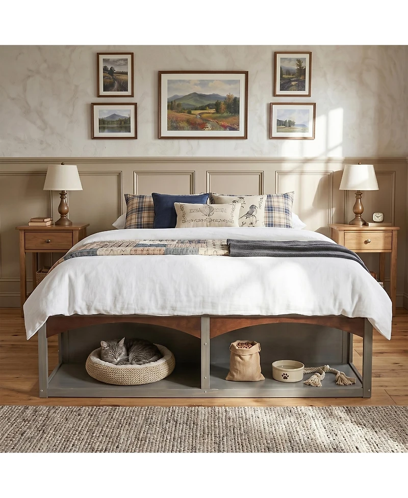 Clihome King Bed Frame with Storage Drawers, No Headboard Platform Bed, Pet-Friendly Design, Box Spring Needed, Modern Minimalist Style