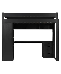 Clihome Twin Size Solid Wood Loft Bed with L-Shaped Desk and 4 Drawers, Ash Veneer High Loft Bed with Smart App Control Led Light Strip