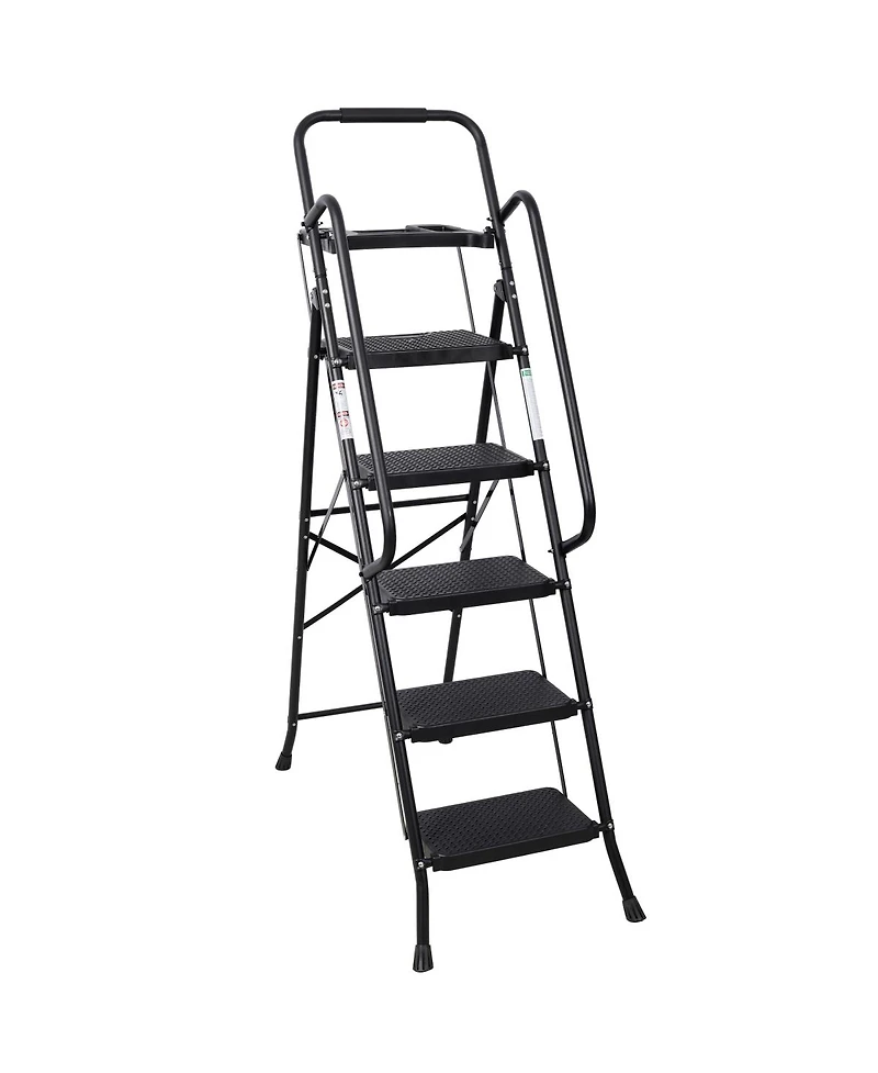 Streamdale Furniture 5 Step Folding Steel Ladder with Handrail and Anti-Slip Pedals 330 lbs