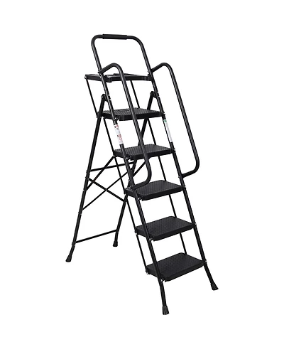 Streamdale Furniture 5 Step Folding Steel Ladder with Handrail and Anti-Slip Pedals 330 lbs