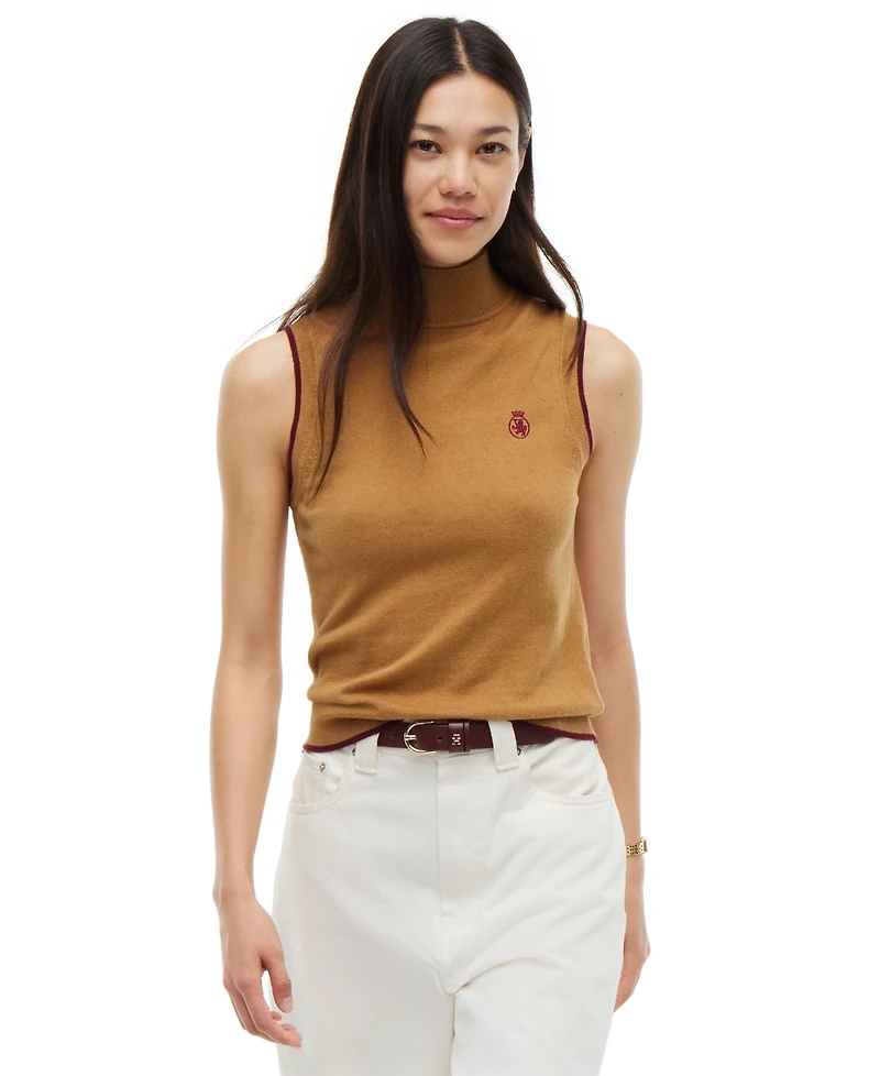 Tommy Hilfiger Women's American Icons Sleeveless Turtleneck Cotton/Cashmere-Blend Vest