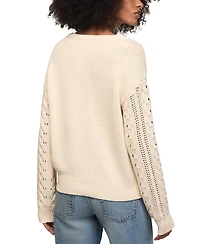 Lucky Brand Women's Floral-Embroidered Cable-Knit Crewneck Sweater