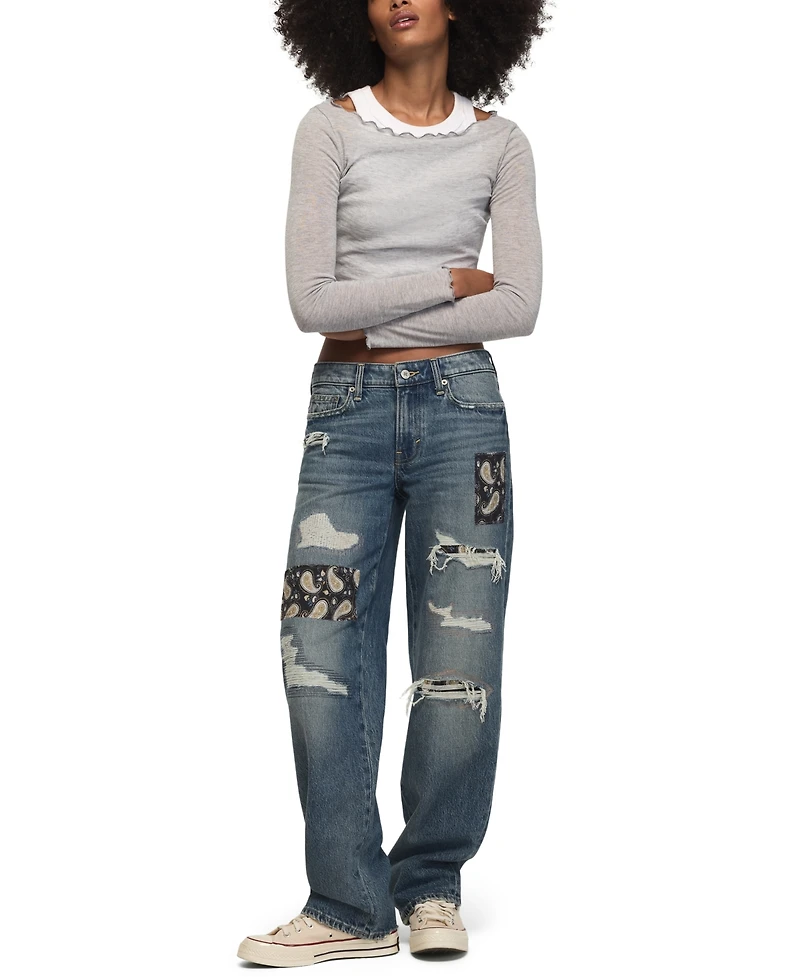 Lucky Brand Women's Legend Patchwork Baggy Mid-Rise Bootcut Jeans