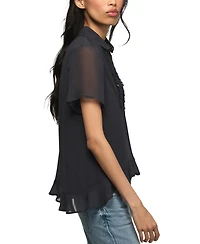 Lucky Brand Women's High-Low Ruffle Short-Sleeve Blouse