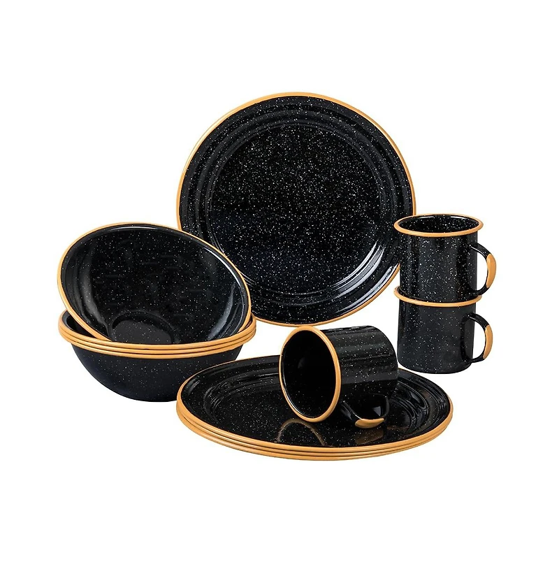 Piscifun 12 Piece Enameled Steel Camping Picnic Tableware Set Dishwasher Safe Oven Safe