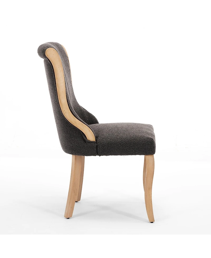 Flynama Set of 2 Snow Velvet Mid-Century Dining Chairs, Curved Solid Wood Trim and Sculpted Leg Accent Chairs