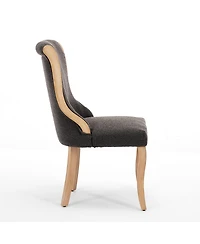Flynama Set of 2 Snow Velvet Mid-Century Dining Chairs, Curved Solid Wood Trim and Sculpted Leg Accent Chairs