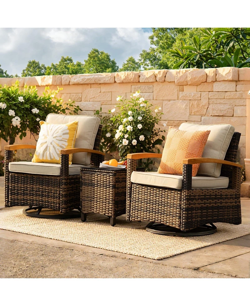 Decksplore 3 Piece Outdoor Swivel Rocker Bistro Set Patio Furniture with 360degrees Glide Chairs