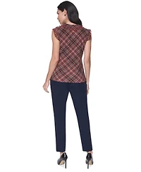 Tommy Hilfiger Women's V-Neck Plaid Ruffle Sleeveless Blouse