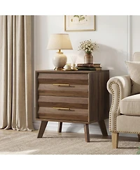 Streamdale Furniture Double Drawer Mid-Century Modern Bedside Table with Metal Handles