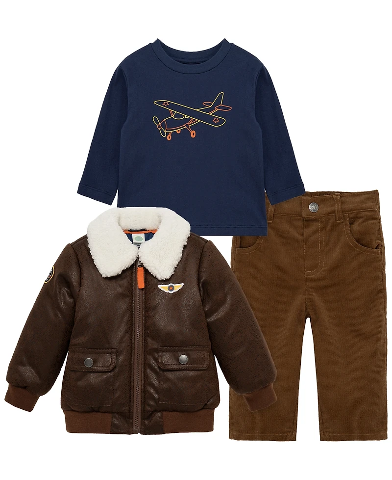 Little Me Baby Boys' Aviator Jacket, Long-Sleeve T-Shirt and Pants, 3-Piece Set