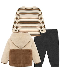 Little Me Baby Boys' Bear Sherpa Crewneck T-Shirt, Jacket and Pants, 3-Piece Set