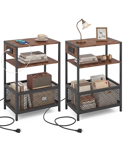 Gymax 2 Pieces End Table with Charging Station 2 Ac Outlets 1 Usb and 1 Type-c Ports