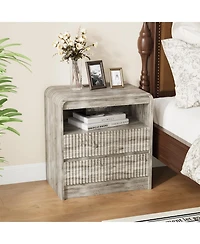 homfan Set of 2 Fluted Nightstands with Charging Station and 2 Drawers
