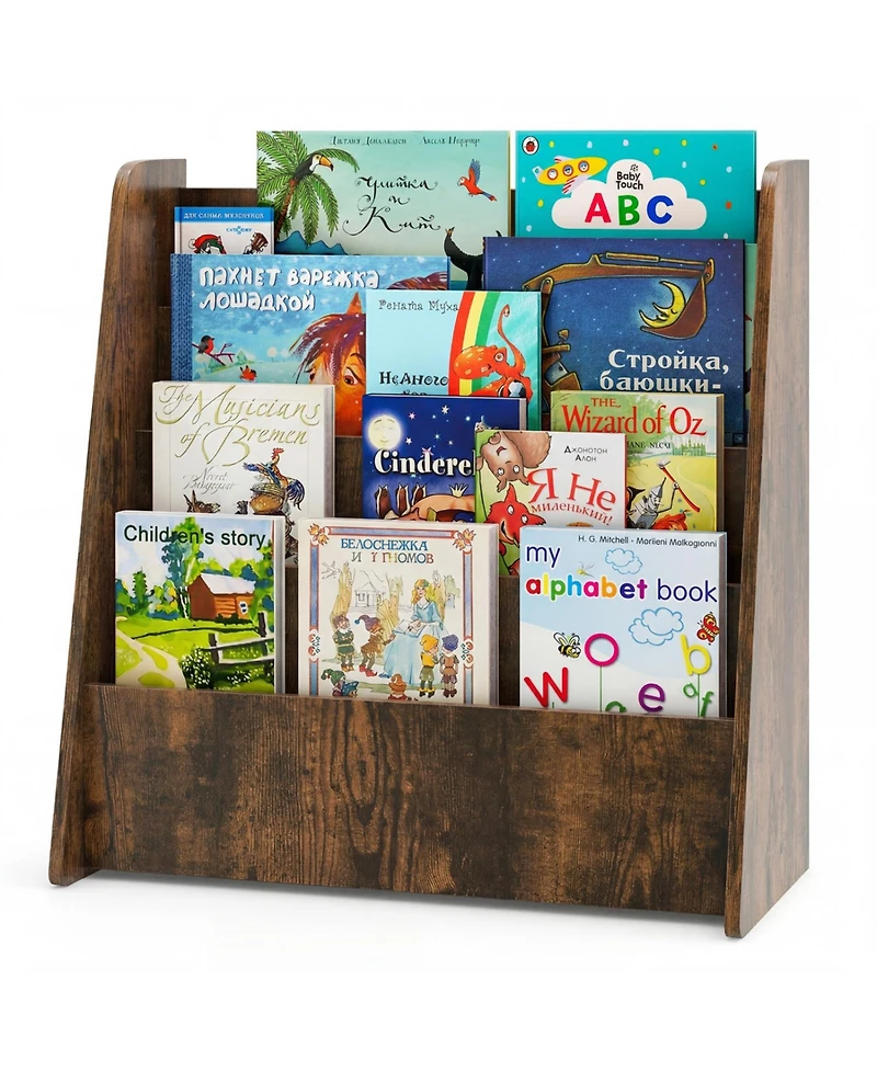 Slickblue 4 Tier Children Bookshelf for Bedroom Playroom and Nursery