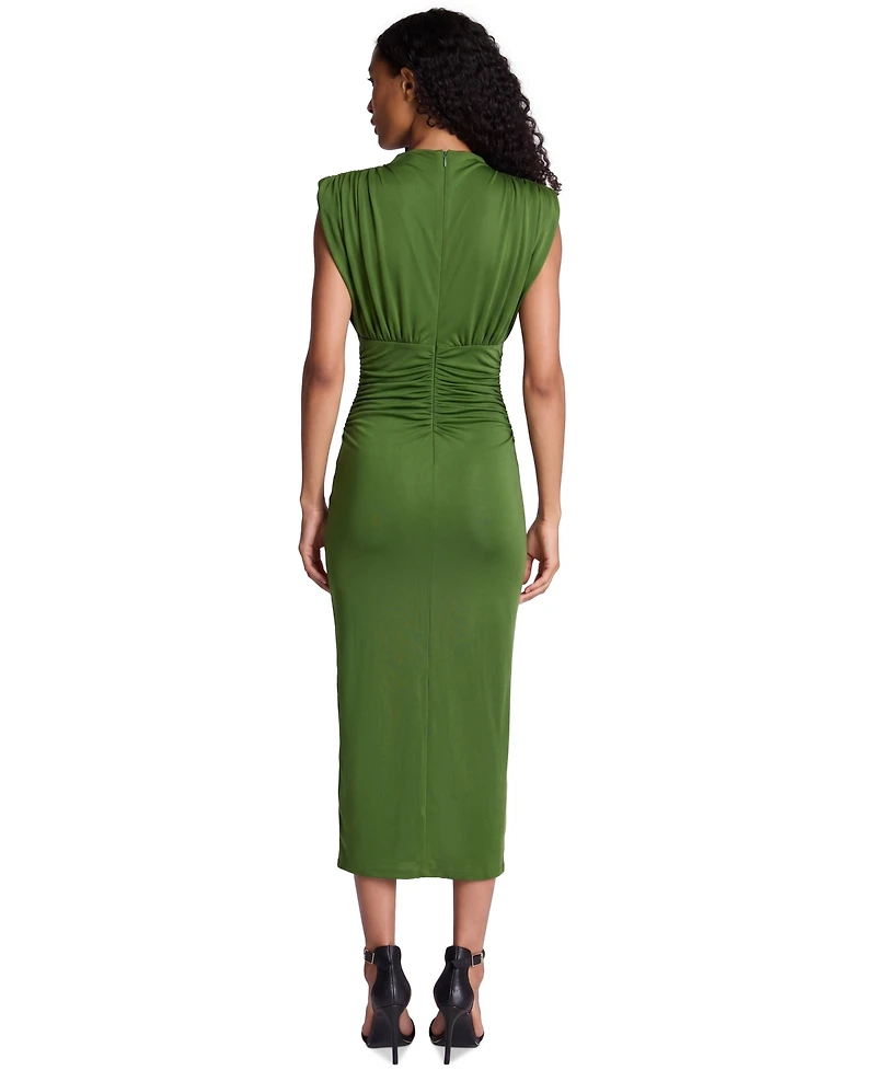 Kenneth Cole Women's Shoulder Pad Ruched Midi Dress