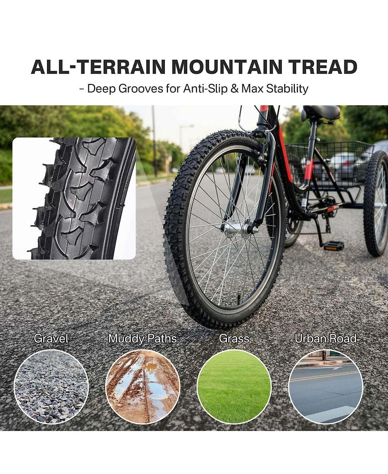 Yescom 16" x 2.125" Mountain Tread Tire and Tube Set, 3-Piece
