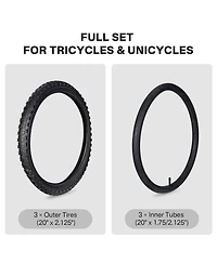 Yescom 20" x 2.125" Heavy-Duty Mountain Tread Tricycle and Unicycle Tire and Tube Set, 3-Pack