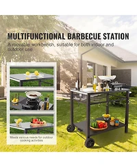 Vevor Outdoor Grill Dining Cart Double-Shelf Bbq Movable Food Prep Trolley Patio
