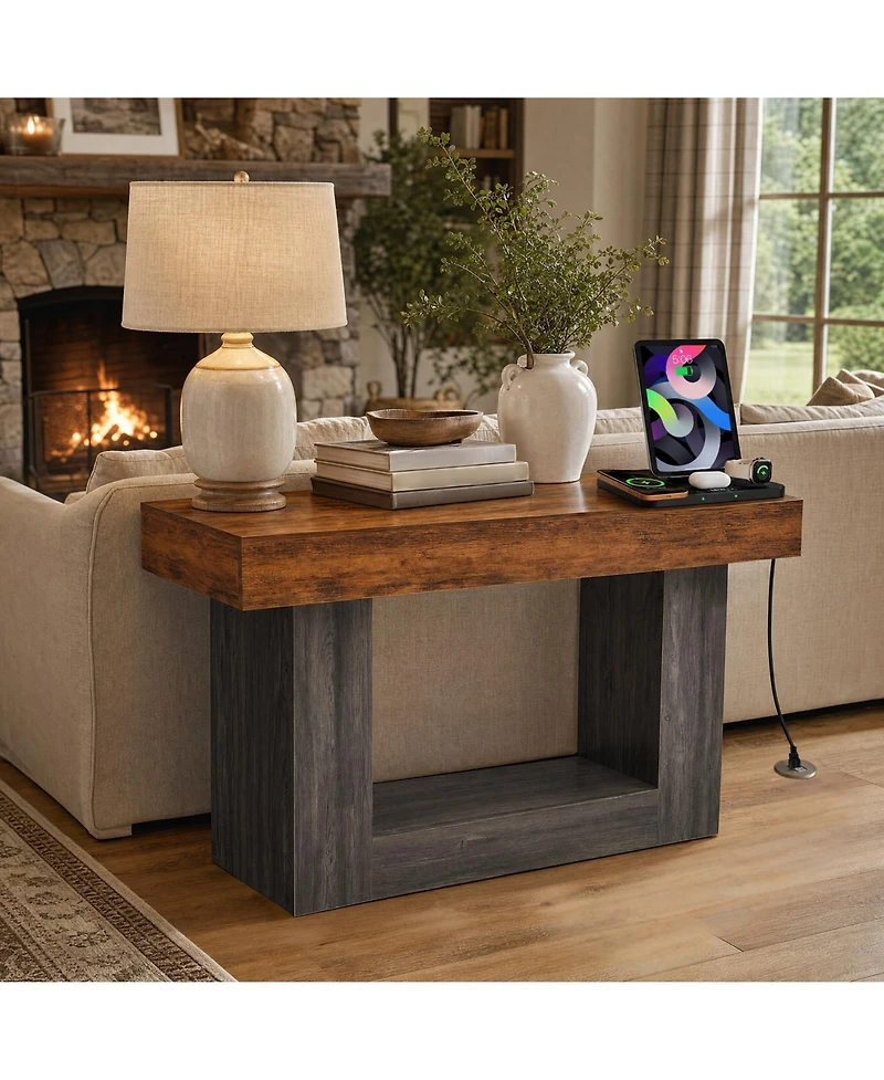 gaomon Console Table with Outlets and Led Lights