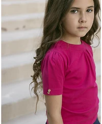 Hope & Henry Little and Big Girls' Xxs- L Organic Puff Sleeve Knit Top