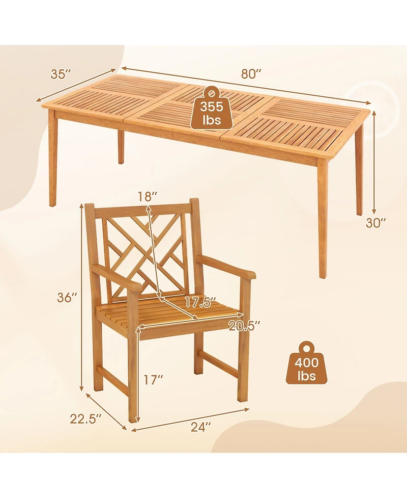 Mecale 79-Inch Acacia Wood Outdoor Dining Table for 8 with Umbrella Hole