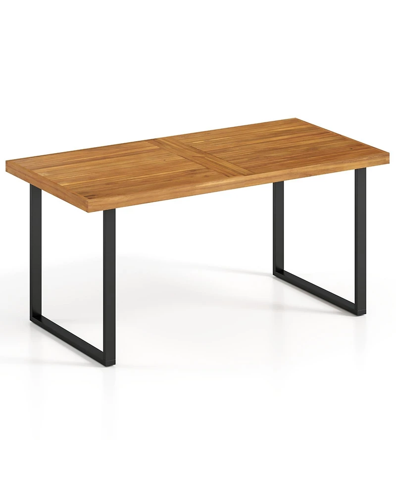 Mecale 63-Inch Acacia Wood Outdoor Dining Table for 6 with Umbrella Hole