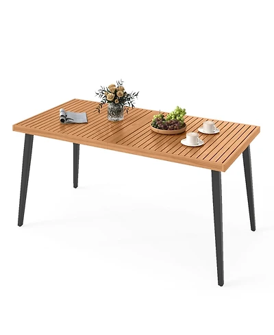 Mecale 63-Inch Acacia Outdoor Dining Table with Metal Legs and Umbrella Hole