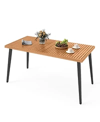 Mecale 63-Inch Acacia Outdoor Dining Table with Metal Legs and Umbrella Hole