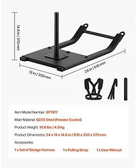 Hongge Compact Drag Training Sled Q235 Steel with Harness and Pulling Strap for Speed and Strength Work