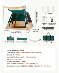 Hongge 4 Person Inflatable Cabin Camping Tent with Rechargeable Pump Tpu Air Tubes and 5 Mesh Windows