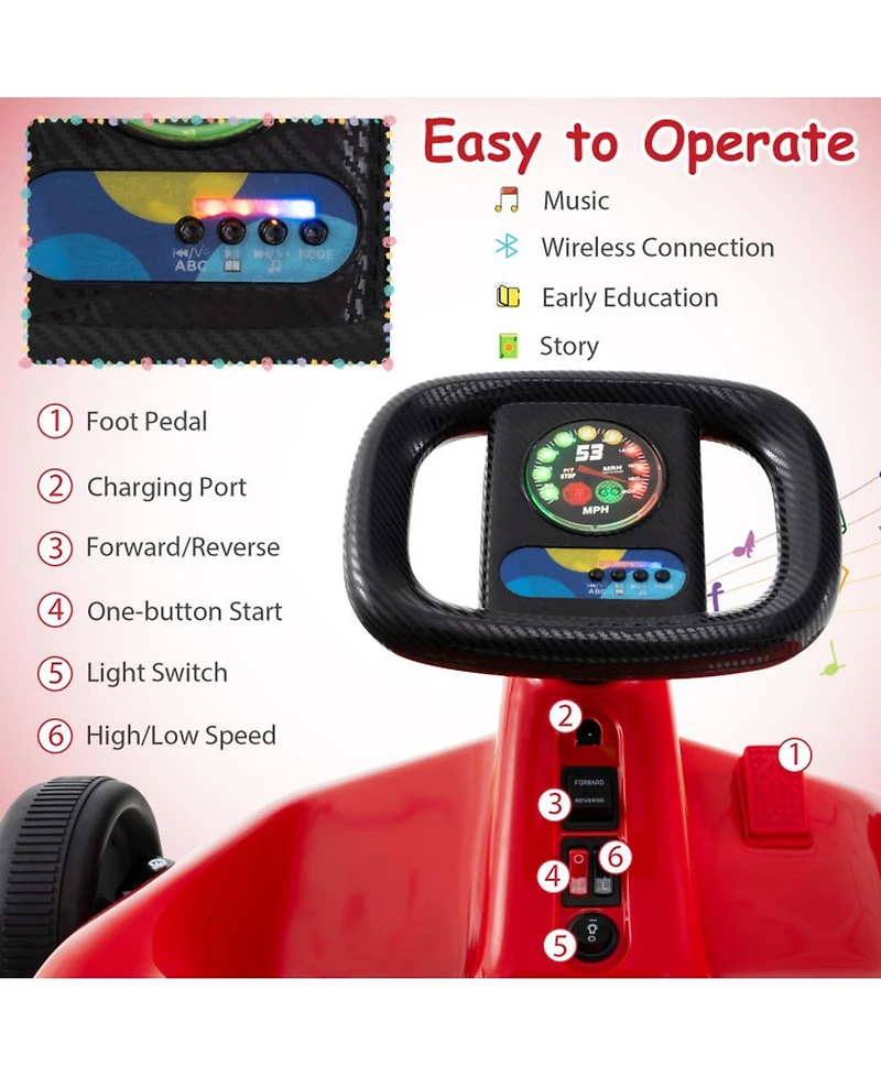 Hongge 12V Electric Kids Go-Kart with Parent Remote Control and Led Lights, 66 lb. Capacity, Ages 3+