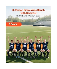 Hongge Vibrant 6 Seat Folding Team Bench 94.5 in with Backrest and Storage Pockets for Sports Events