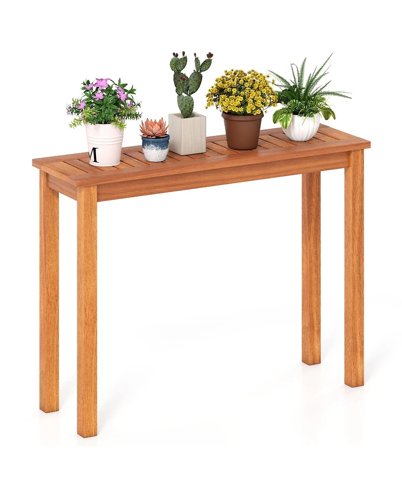 Gouun 40 in. Solid Shorea Hardwood Plant Display Shelf with Slatted Top