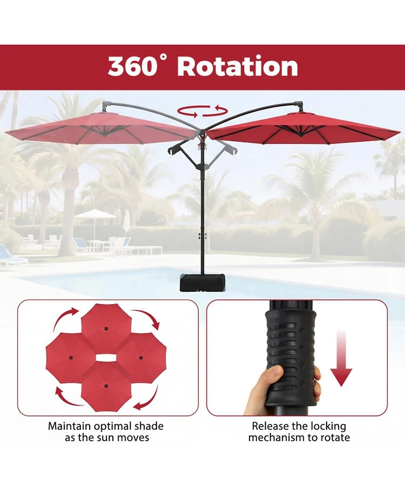 Gouun 10-Foot Offset Cantilever Patio Umbrella with Included Base
