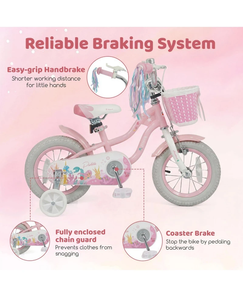 Hongge 12-Inch Girls Bike with Training Wheels and Mermaid Design, Ages 3-4