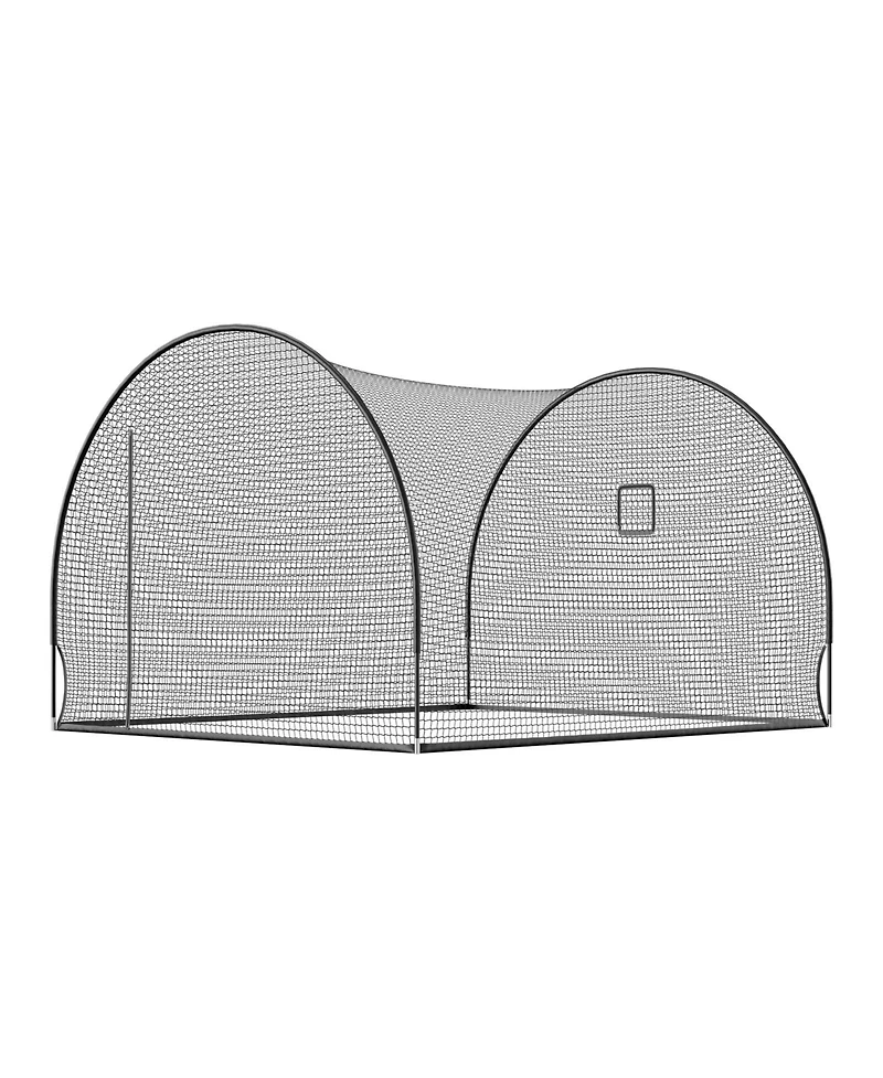 Hongge Freestanding Baseball Batting Cage 12 x 10.2 x 7.6 ft with 4-Ply Knotless Netting and Pitching Machine Opening