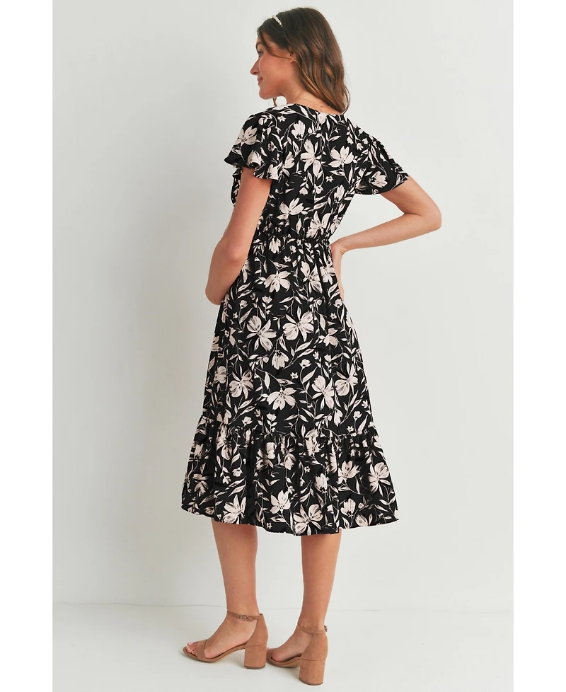 Hello Miz Maternity Floral-Print Flutter-Sleeve Dress
