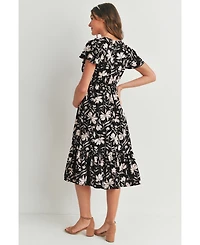 Hello Miz Maternity Floral-Print Flutter-Sleeve Dress