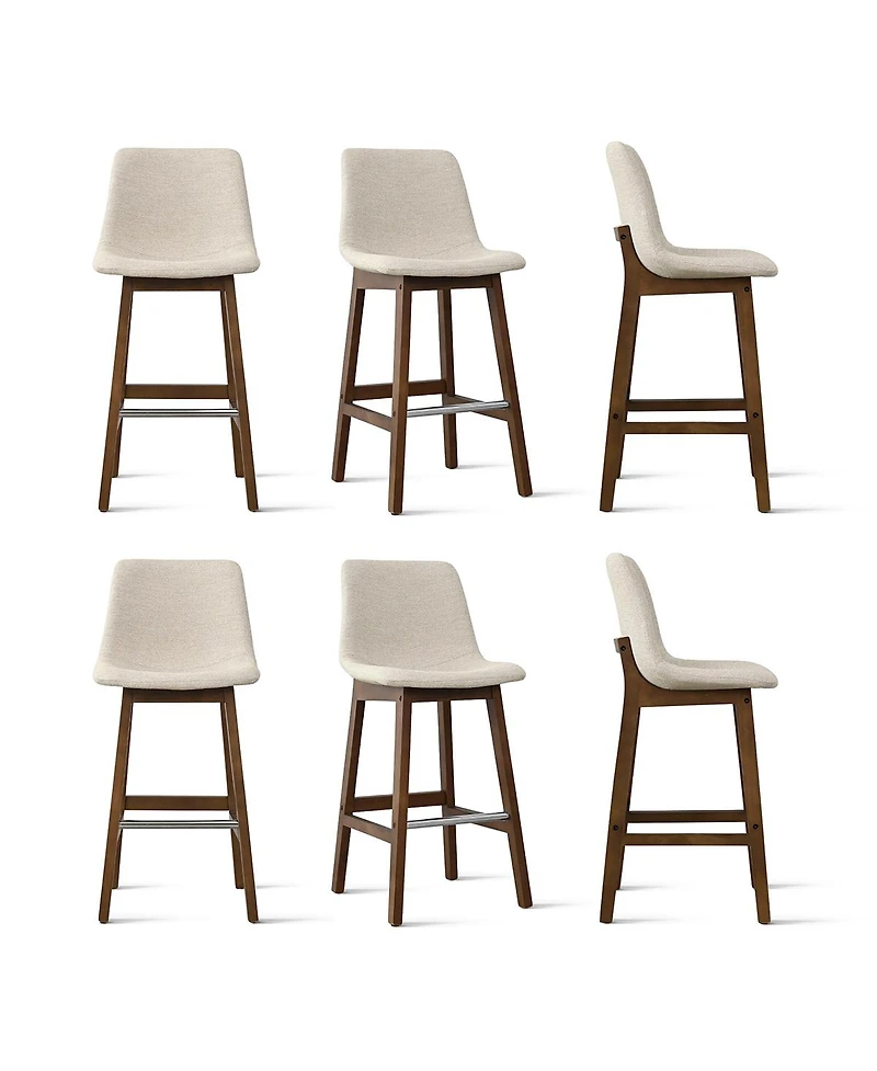 Maison Boucle Set of 6 Counter Height Bar Stools, Polyester Upholstered, Solid Wood Frame, Low Back Scoop