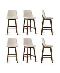 Maison Boucle Set of 6 Counter Height Bar Stools, Polyester Upholstered, Solid Wood Frame, Low Back Scoop