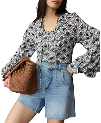 Mint Velvet Women's Art Deco Ruffle Tie-Neck Blouse