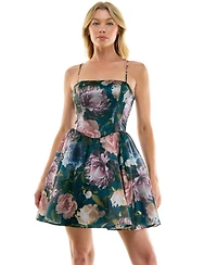 Seni & Cade Juniors' Floral Printed Square Neck Mini Dress