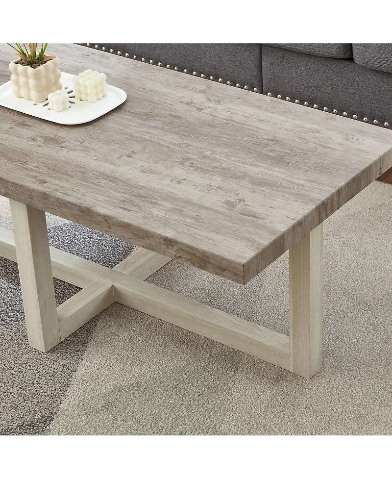 Flynama Contemporary Coffee Table Weathered Cross Base Design