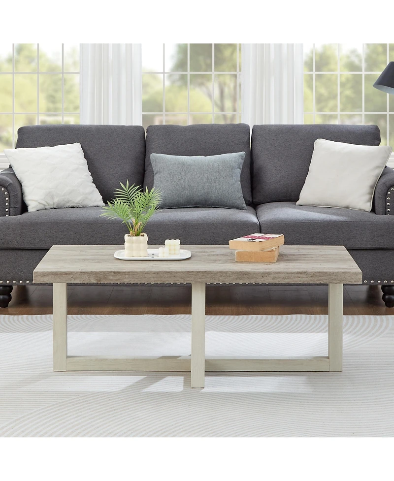 Flynama Contemporary Coffee Table Weathered Cross Base Design